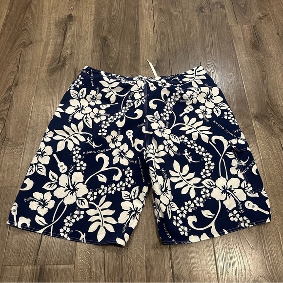 Hawaiian Print Men's Swim Trunks Board Shorts Guitar Gecko Floral Vacation Sz 38 - Picture 9 of 9
